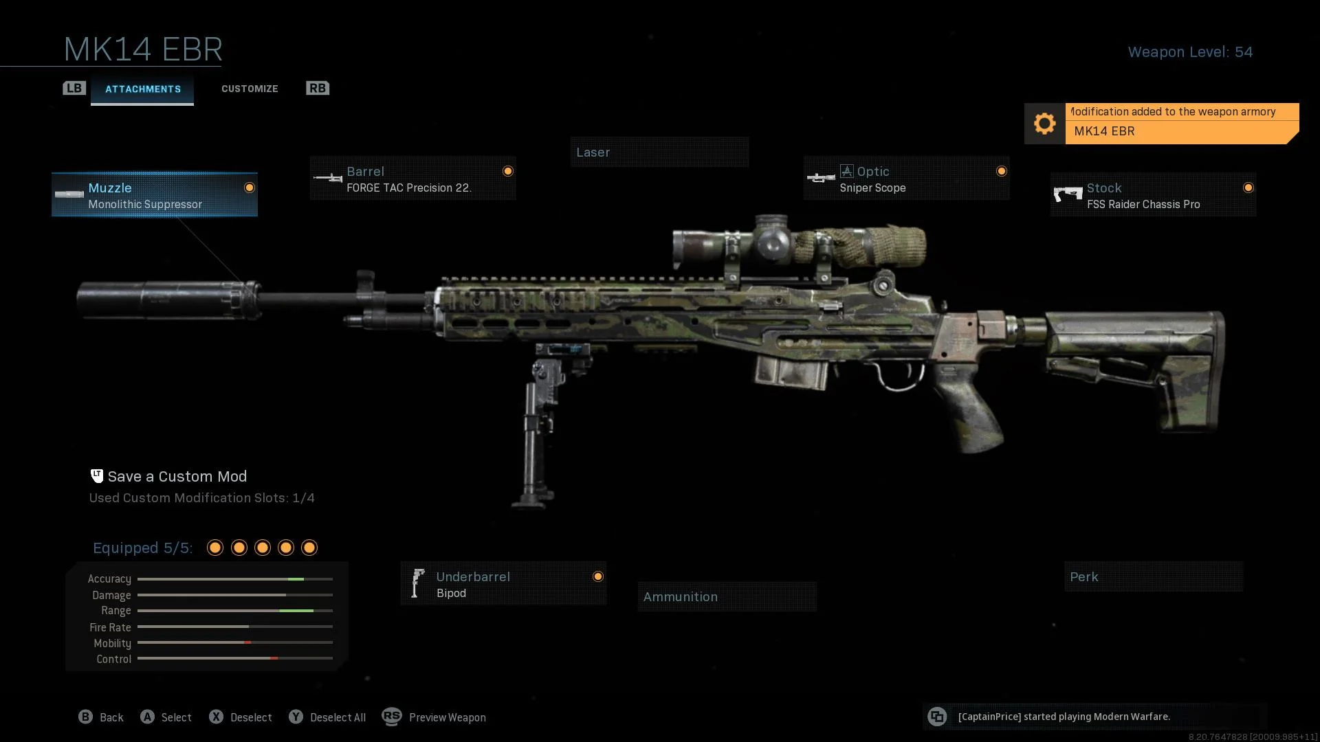 MK14 in MW3 with it's attributes 